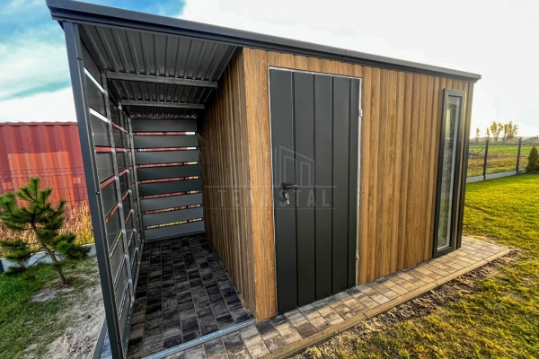 Ogłoszenie - Schowek - Domek ogrodowy 3x2,5m - wiata 0,5m - drzwi - 2 x okno - winchester - drewnopodobny - spad dachu w tył TS1200. Zdjęcie 2