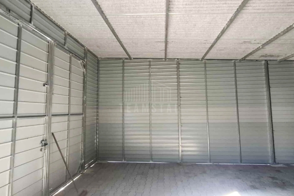Ogłoszenie - Hala - garaż blaszany 9,5x9m - 2 x brama dwuskrzydłowa - drzwi - jasny srebrny - antracyt - dach spad w tył TS1212. Zdjęcie 3