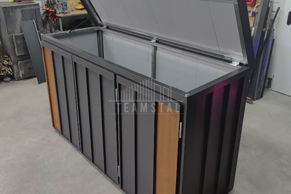 Ogłoszenie - Zabudowa koszy na śmieci wiata śmietnikowa obudowa kubłów 177x65x110 cm 3x120L antracyt + jasny orzech TS1221. Zdjęcie 3