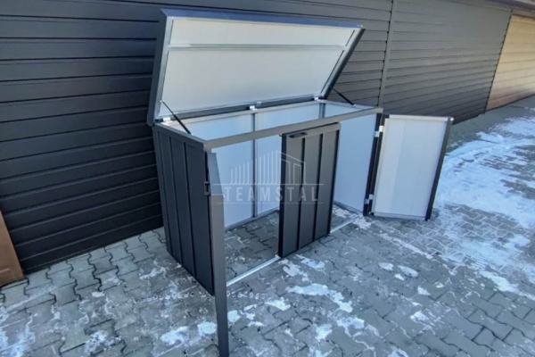 Ogłoszenie - Zabudowa koszy na śmieci wiata śmietnikowa obudowa kubłów 177x65x110 cm 3x120L antracyt + jasny orzech TS1222. Zdjęcie 3