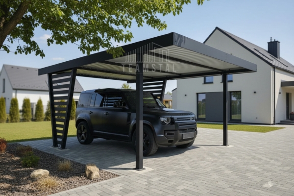 Ogłoszenie - Carport V PREMIUM 4,3x5m - Wypełnienie panelami - Wiata samochodowa - antracyt TS1252. Zdjęcie 2