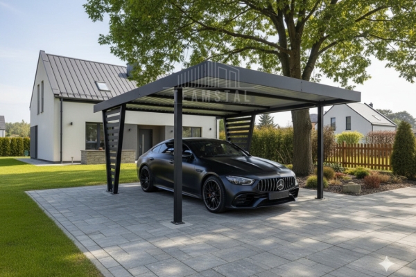 Ogłoszenie - Carport V PREMIUM 4x5m - Wypełnienie panelami - Wiata samochodowa - antracyt TS1262. Zdjęcie 4
