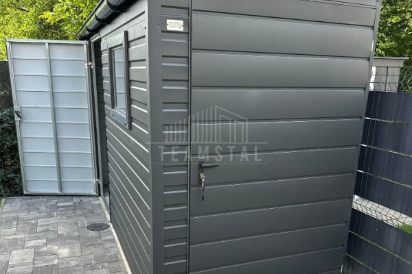 Ogłoszenie - Schowek - domek ogrodowy 3,5x1,2m - drzwi - okno - czarny - dach spad w przód - rynny TS1127. Zdjęcie 4