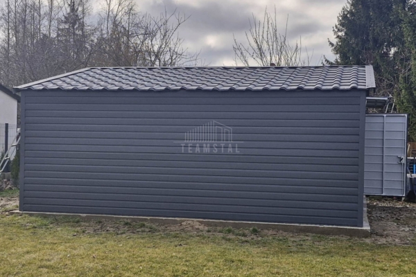 Ogłoszenie - Garaż blaszany 6x5,8m - Brama uchylna - drzwi - okno - antracyt - blachodachówka - dach dwuspadowy TS1145. Zdjęcie 6