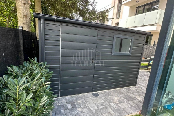 Ogłoszenie - Schowek - domek ogrodowy 3,5x1,2m - drzwi - okno - czarny - dach spad w przód - rynny TS1127. Zdjęcie 3