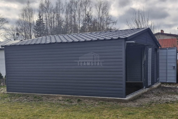 Ogłoszenie - Garaż blaszany 6x5,8m - Brama uchylna - drzwi - okno - antracyt - blachodachówka - dach dwuspadowy TS1145. Zdjęcie 4