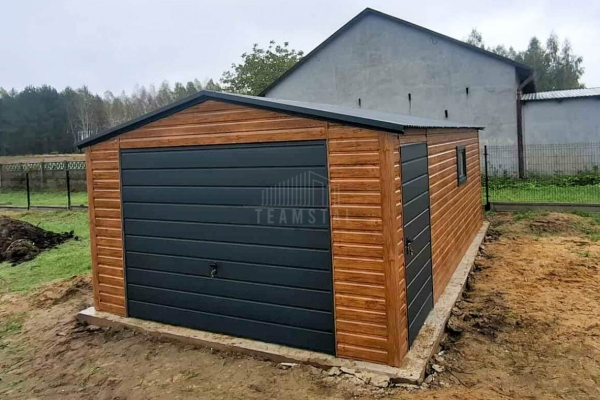 Ogłoszenie - Garaż blaszany 4x6m - brama uchylna - drzwi - okno - jasny orzech - drewnopodobny - dach dwuspadowy TS1193. Zdjęcie 3
