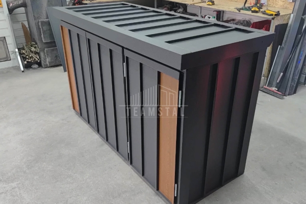 Ogłoszenie - Zabudowa koszy na śmieci wiata śmietnikowa obudowa kubłów 177x65x110 cm 3x120L antracyt + jasny orzech TS1221. Zdjęcie 5