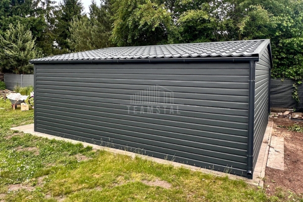 Ogłoszenie - Schowek domek ogrodowy 4,5x5m + wiata 1,5m - drzwi - okno - antracyt - rynny - dach dwuspadowy - blachodachówka TS1163. Zdjęcie 4