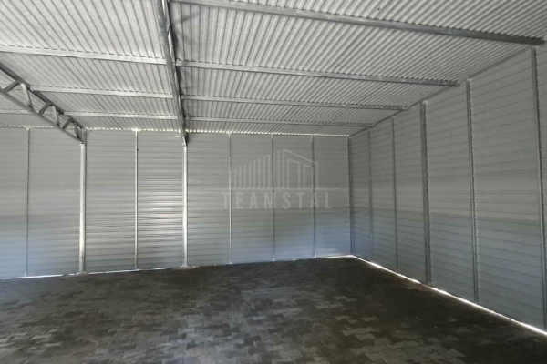Ogłoszenie - Hala - garaż blaszany 9,5x9m - 2 x brama dwuskrzydłowa - drzwi - jasny srebrny - antracyt - dach spad w tył TS1212. Zdjęcie 4