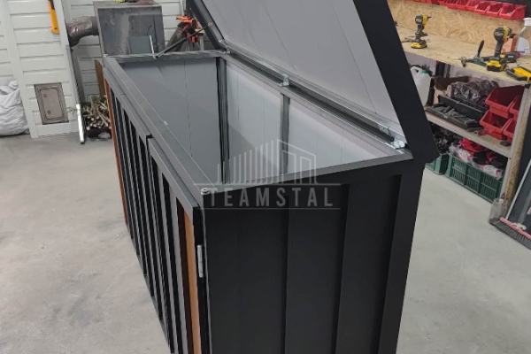 Ogłoszenie - Zabudowa koszy na śmieci wiata śmietnikowa obudowa kubłów 177x65x110 cm 3x120L antracyt + jasny orzech TS1221. Zdjęcie 7