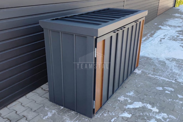 Ogłoszenie - Zabudowa koszy na śmieci wiata śmietnikowa obudowa kubłów 177x65x110 cm 3x120L antracyt + jasny orzech TS1222. Zdjęcie 6