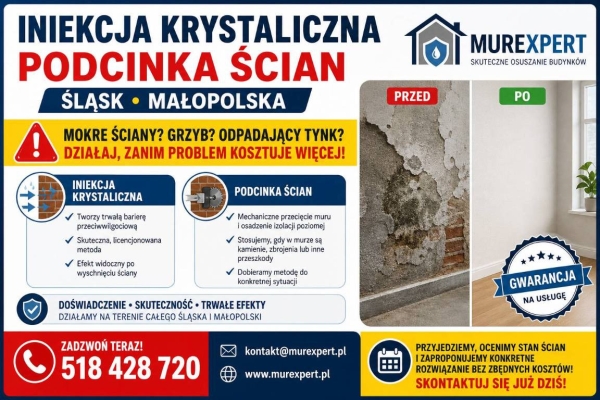 Ogłoszenie - Iniekcja krystaliczna, podcinka ścian - Śląsk, Małopolska | MurExpert. Zdjęcie 5