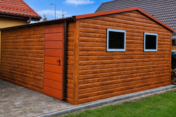 Ogłoszenie - Domek Narzędziowy Ogrodowy 5x4m PREMIUM Dwuspadowy dach przód/tył Złoty Dąb + Jasny Brąz MAT. Zdjęcie 2