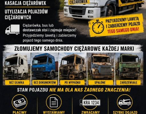 Ogłoszenie - Złomowanie samochodów ciężarowych | Kasacja ciężarówek | Utylizacja pojazdów ciężarowych Śląsk i Małopolska. Zdjęcie 1