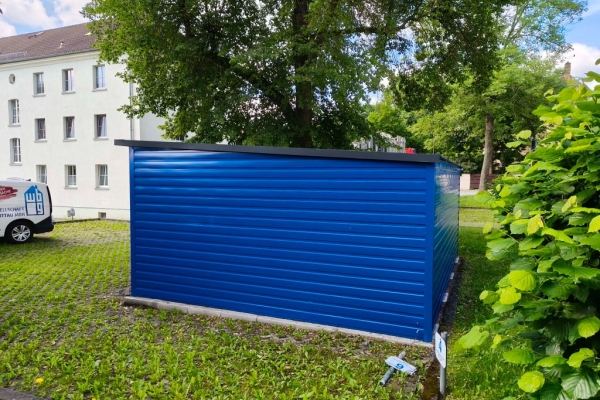 Ogłoszenie - Domek narzędziowy 5x4 blaszany niebieski grafit MAT spad na tył, okna, brama. Zdjęcie 5