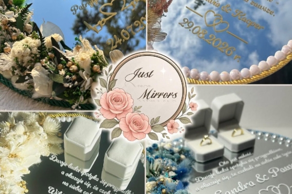 Ogłoszenie - Lustro ślubne, podstawka pod obrączki, prezent ślubny, tacka pod obrączki ślubne dekoracja ślubna lustro personalizowane. Zdjęcie 1