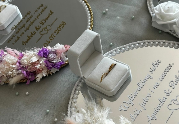 Ogłoszenie - Lustro ślubne, podstawka pod obrączki, prezent ślubny, tacka pod obrączki ślubne dekoracja ślubna lustro personalizowane. Zdjęcie 7