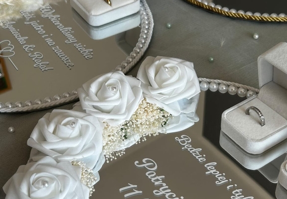 Ogłoszenie - Lustro ślubne, podstawka pod obrączki, prezent ślubny, tacka pod obrączki ślubne dekoracja ślubna lustro personalizowane. Zdjęcie 5