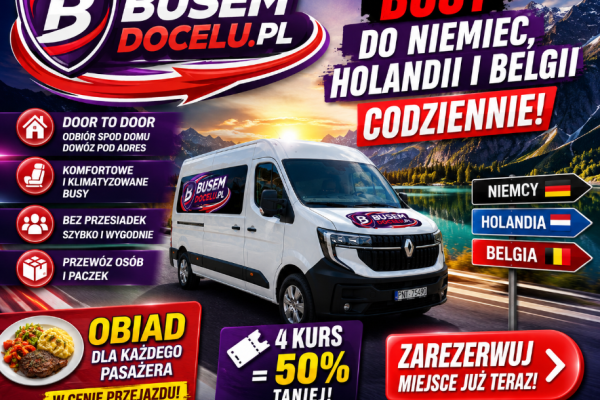 Ogłoszenie - Busy do Holandii, Niemiec i Belgii – Wyjazdy Codziennie z Adresu pod Adres | Busem do Celu. Zdjęcie 1