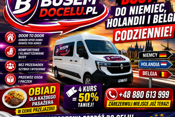 Ogłoszenie - Busy do Holandii, Niemiec i Belgii – Wyjazdy Codziennie z Adresu pod Adres | Busem do Celu. Zdjęcie 1