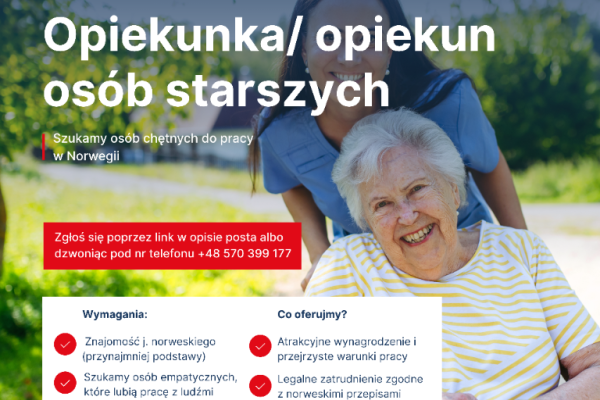 Ogłoszenie - NORWEGIA Opiekunka / opiekun osób starszych. Zdjęcie 1