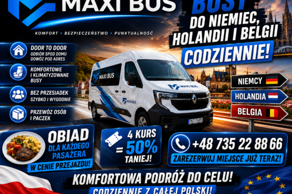 Ogłoszenie - Maxi Bus – Busy do Holandii, Niemiec i Belgii | Codzienne Wyjazdy Door to Door. Zdjęcie 1