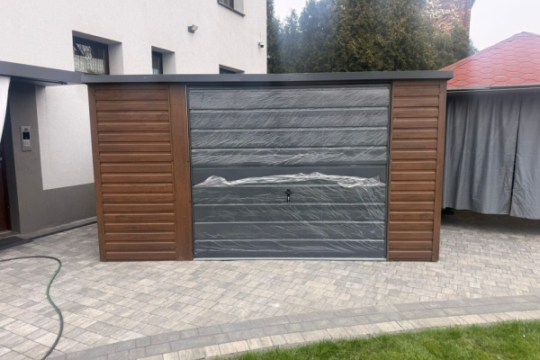 Ogłoszenie - Garaż blaszany 4x4 drewnopodobny złoty dąb grafit spad na tył PRODUCENT. Zdjęcie 1