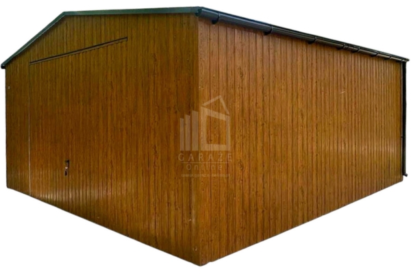 Ogłoszenie - Garaż blaszany 6x6m - brama uchylna - jasny orzech - drewnopodobny - rynny - dach dwuspadowy  ID1038. Zdjęcie 1