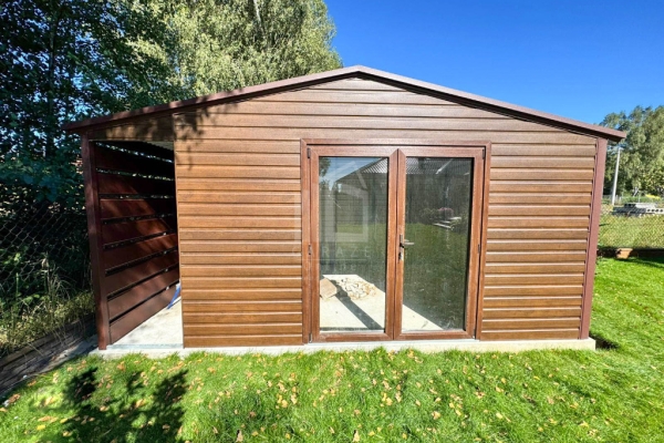 Ogłoszenie - Schowek - domek ogrodowy PREMIUM 5,5x4m wiata 0,5m - drzwi szklane PCV drewnopodobny dach dwuspadowy ID1136. Zdjęcie 3