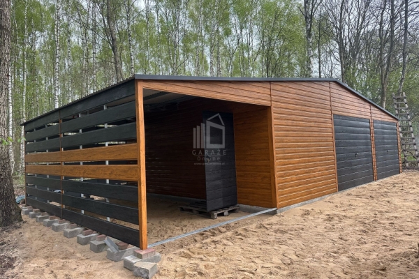 Ogłoszenie - Garaż blaszany 10,5x6m wiata 4,5m 2x brama uchylna drzwi drewnopodobny ID1041. Zdjęcie 4