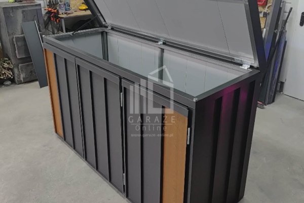 Ogłoszenie - Zabudowa koszy na śmieci wiata śmietnikowa obudowa kubłów 177x65x110 cm 3x120L antracyt + jasny orzech ID1150. Zdjęcie 3