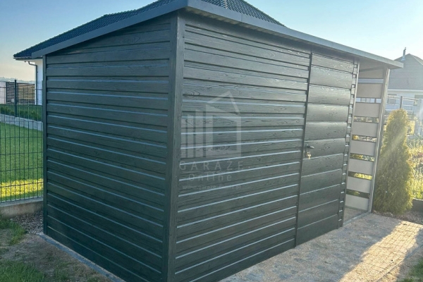 Ogłoszenie - Schowek - domek ogrodowy 3x2m - wiata 1m - drzwi - sosna norweska - drewnopodobny - dach spad w tył  ID1054. Zdjęcie 2