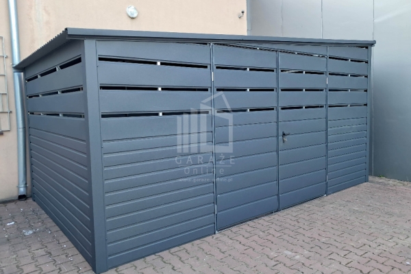 Ogłoszenie - Wiata śmietnikowa - Schowek 4,5x2m - brama dwuskrzydłowa - Antracyt - dach spad w bok ID1023. Zdjęcie 2