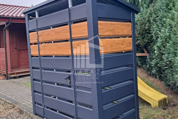 Ogłoszenie - Wiata śmietnikowa 1,6x0,8m Antracyt + jasny orzech Schowek ogrodowy ID1025. Zdjęcie 3