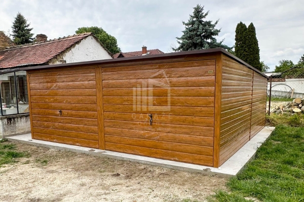 Ogłoszenie - Garaż blaszany 6x6m - 2x brama uchylna - jasny orzech - drewnopodobny - rynna - dach spad w tył ID1037. Zdjęcie 2