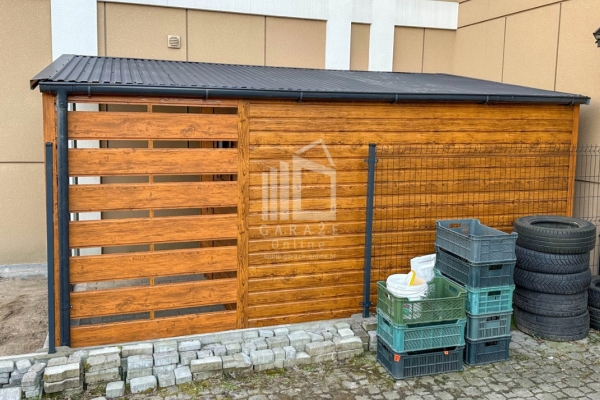 Ogłoszenie - Schowek - domek ogrodowy 2,5x4m + wiata 1,5 m - drzwi - jasny orzech - drewnopodobny - rynny - dach spad w bok ID1073. Zdjęcie 4