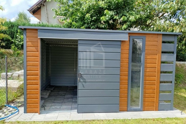 Ogłoszenie - Schowek - domek ogrodowy PREMIUM 4,5x2,5m - wiata 0,5m - drzwi przesuwne - okno drewnopodobny dach ID1087. Zdjęcie 4