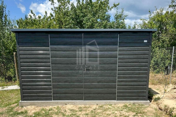 Ogłoszenie - Schowek - domek ogrodowy 4x3m - brama dwuskrzydłowa okno drewnopodobny dach spad w tył rynna ID1056. Zdjęcie 5