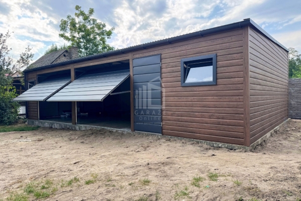 Ogłoszenie - Garaż blaszany 10x3m - 2x brama - drzwi - 2x okno - ciemny orzech - drewnopodobny rynna - dach spad w przód ID1068. Zdjęcie 8