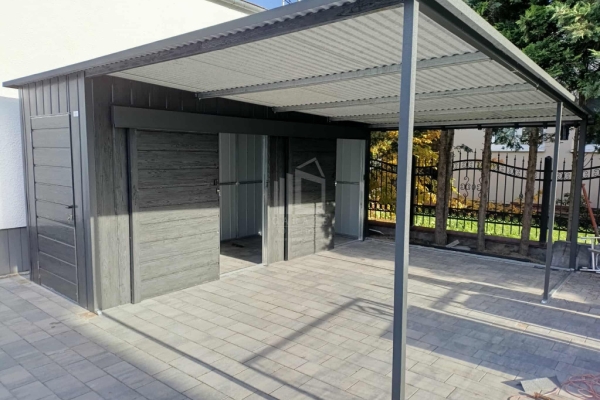 Ogłoszenie - Schowek - domek ogrodowy 1,7x5 + wiata 3,3m 2x drzwi przesuwne drzwi standard drewnopodobne ID1171. Zdjęcie 4