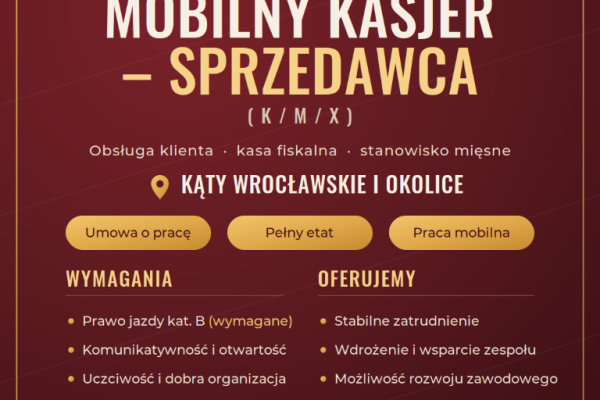 Ogłoszenie - Mobilny Kasjer - Sprzedawca. Zdjęcie 1