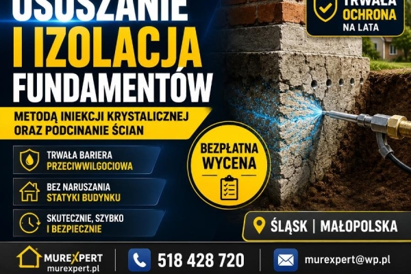 Ogłoszenie - Osuszanie budynków, izolacja fundamentów, iniekcja krystaliczna, podcinanie ścian Śląsk / Małopolska. Zdjęcie 4