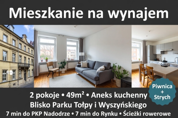 Ogłoszenie - 2pok, 49met, Okolice Parku Tołpy PIWNICA/STRYCH (Wrocław). Zdjęcie 1