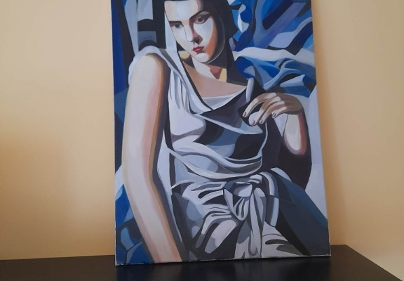 Ogłoszenie - Sprzedam obraz malowany ręcznie - Tamara Łempicka Kobieta. Zdjęcie 1