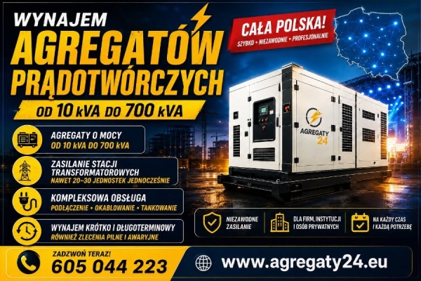 Ogłoszenie - AGREGATY PRĄDOTWÓRCZE DO 700 kVA  - WYNAJEM - USŁUGI. Zdjęcie 1
