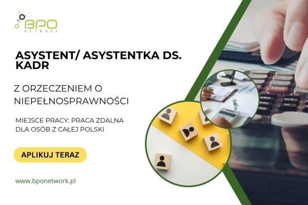 Ogłoszenie - Asystent/Asystentka ds. kadr z orzeczeniem o niepełnosprawności - praca zdalna dla osób z całej Polski. Zdjęcie 1