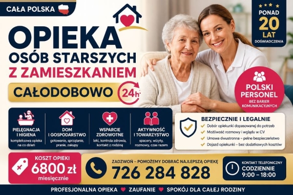 Ogłoszenie - Całodobowa opieka seniorów z zamieszkaniem. Zdjęcie 1