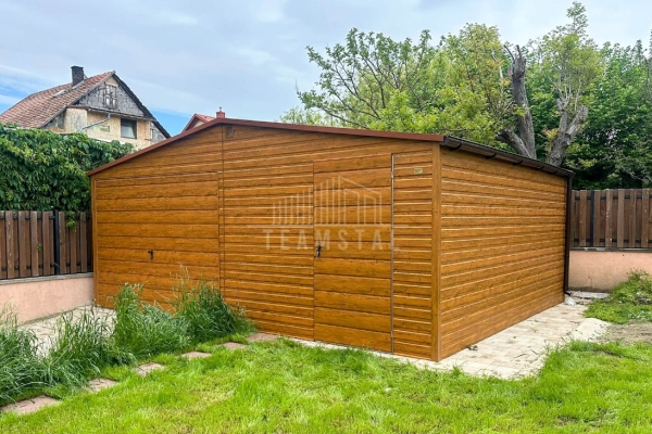 Ogłoszenie - Garaż blaszany 6,2x6m - brama uchylna - drzwi - jasny orzech - drewnopodobny - rynna - dach dwuspadowy TS1117. Zdjęcie 2