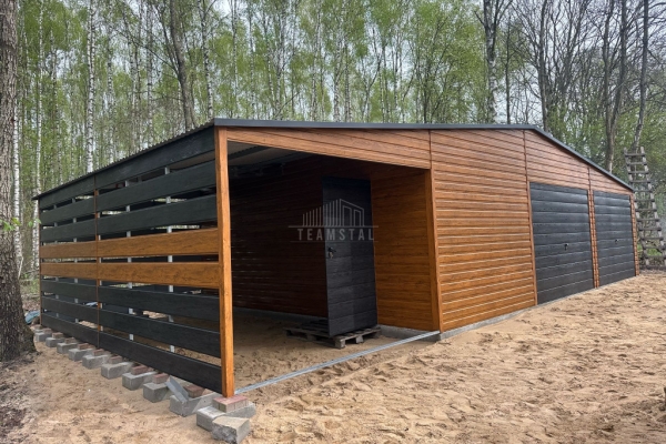Ogłoszenie - Garaż blaszany 10,5x6m wiata 4,5m 2x brama uchylna drzwi drewnopodobny TS1122. Zdjęcie 4